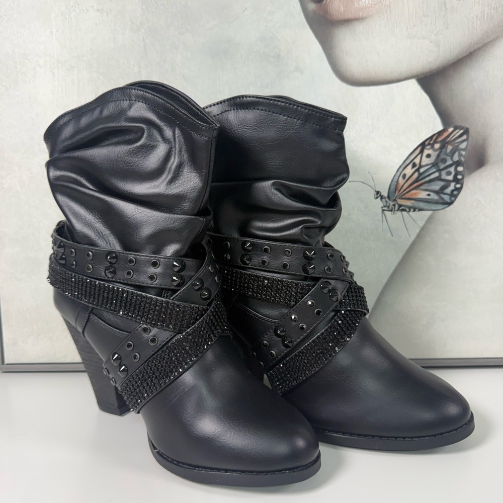 Naughty Monkey Black Studded Heeled Boots